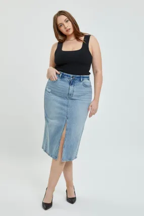 HIGH RISE MIDI SKIRT WITH FRONT SLIT