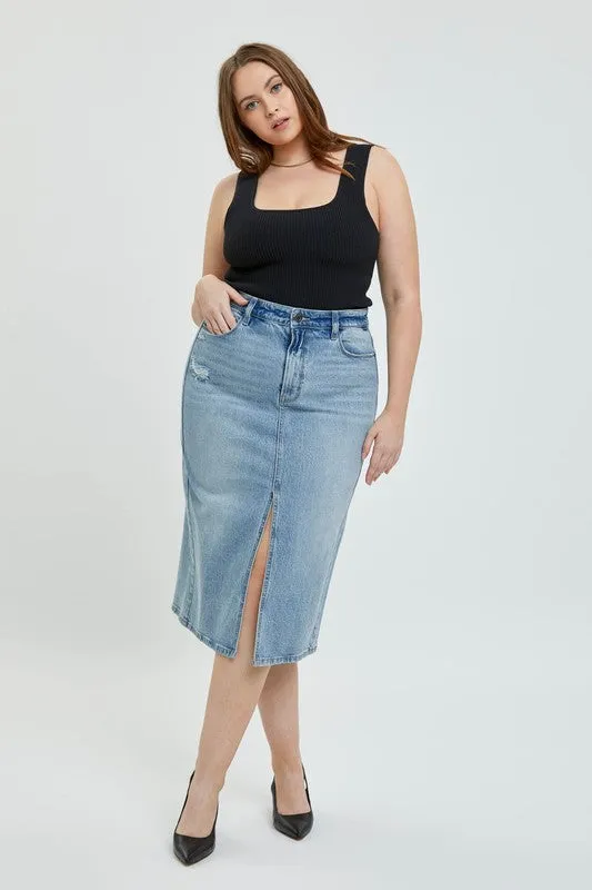 HIGH RISE MIDI SKIRT WITH FRONT SLIT