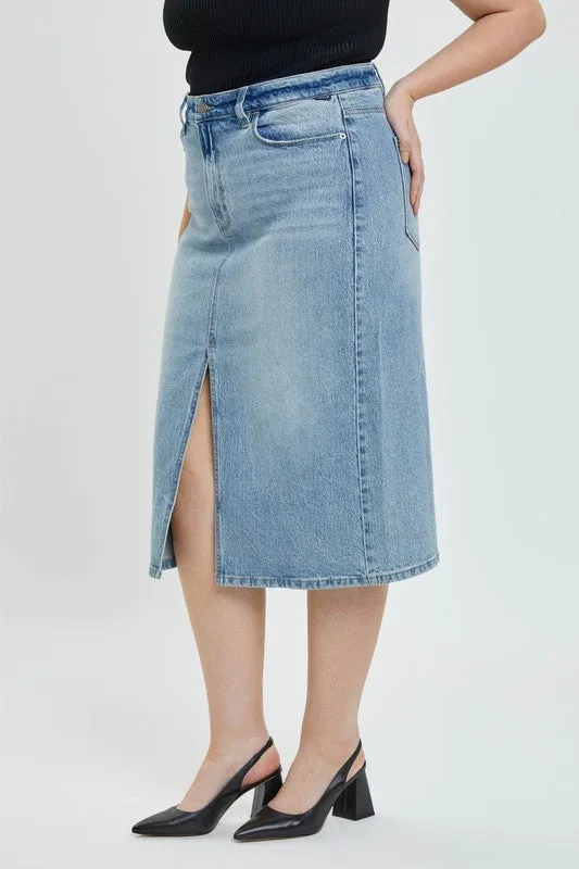 HIGH RISE MIDI SKIRT WITH FRONT SLIT