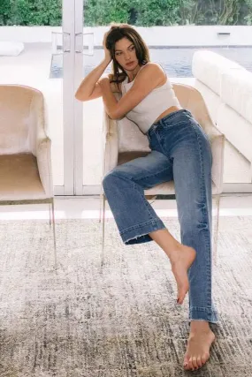 High Rise Wide Leg Jeans with Trouser Hem Detail