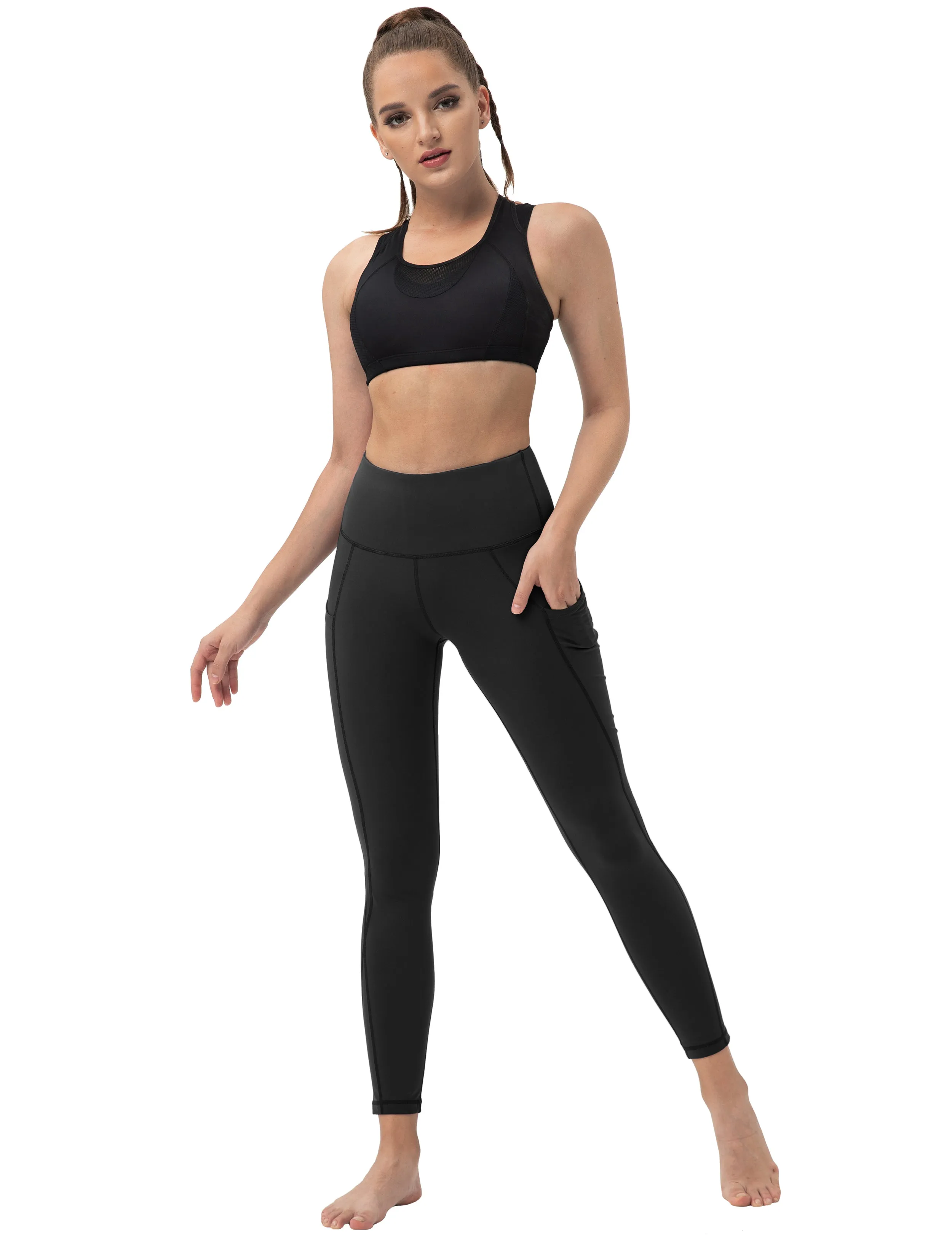 High Waist Side Pockets Running Pants black_Running