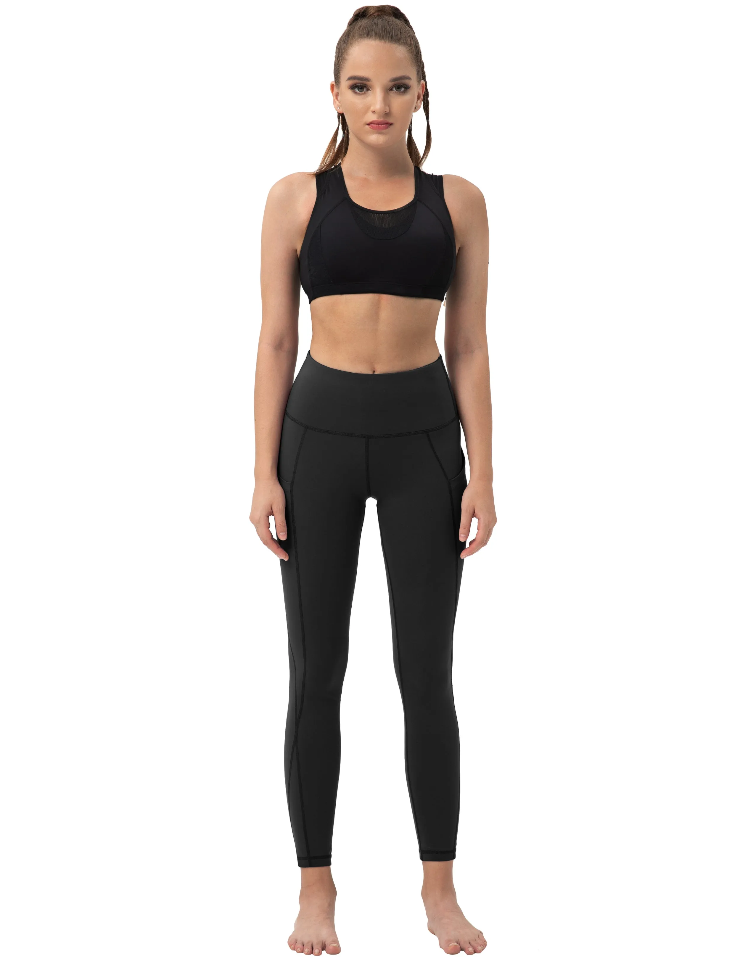 High Waist Side Pockets Running Pants black_Running