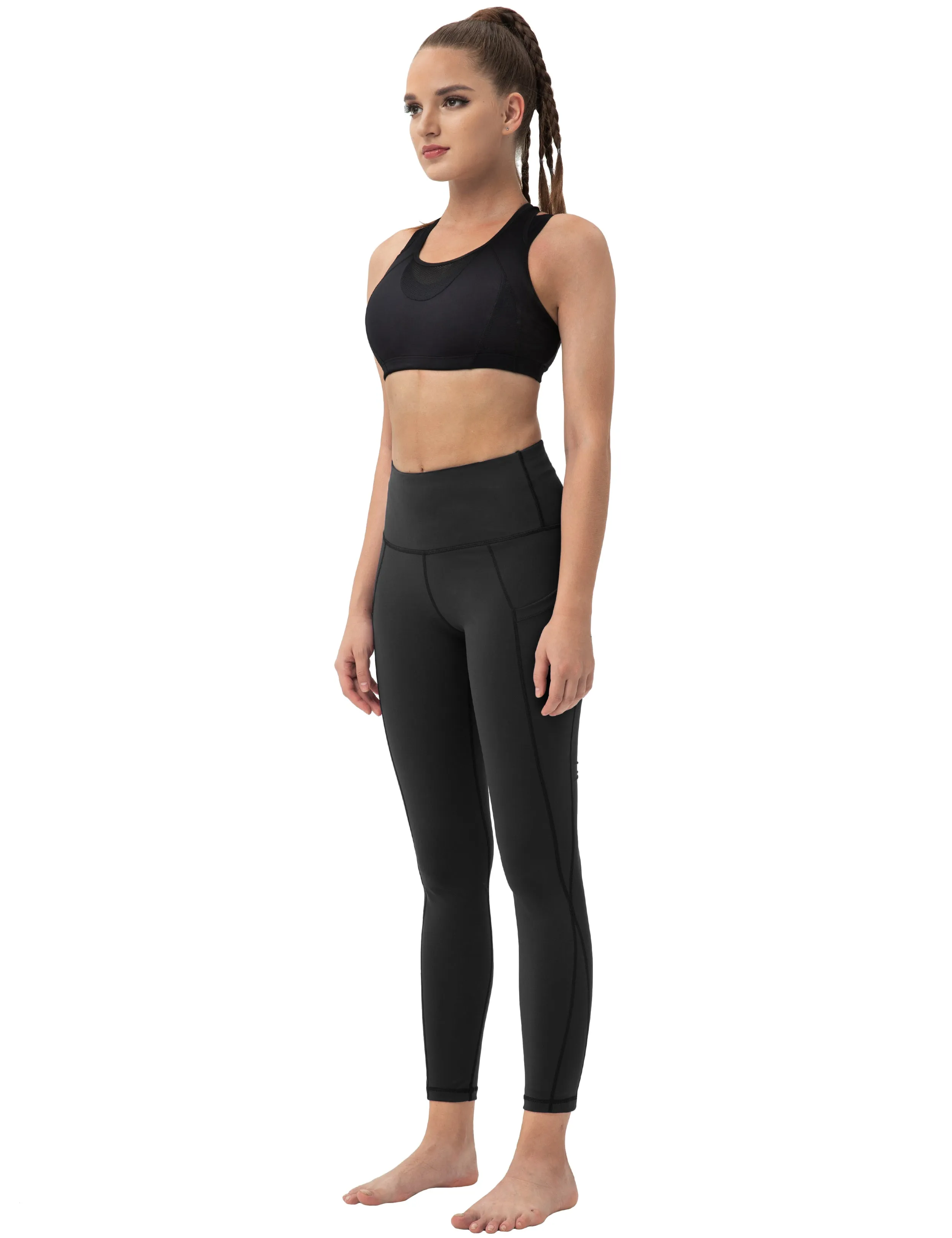 High Waist Side Pockets Running Pants black_Running