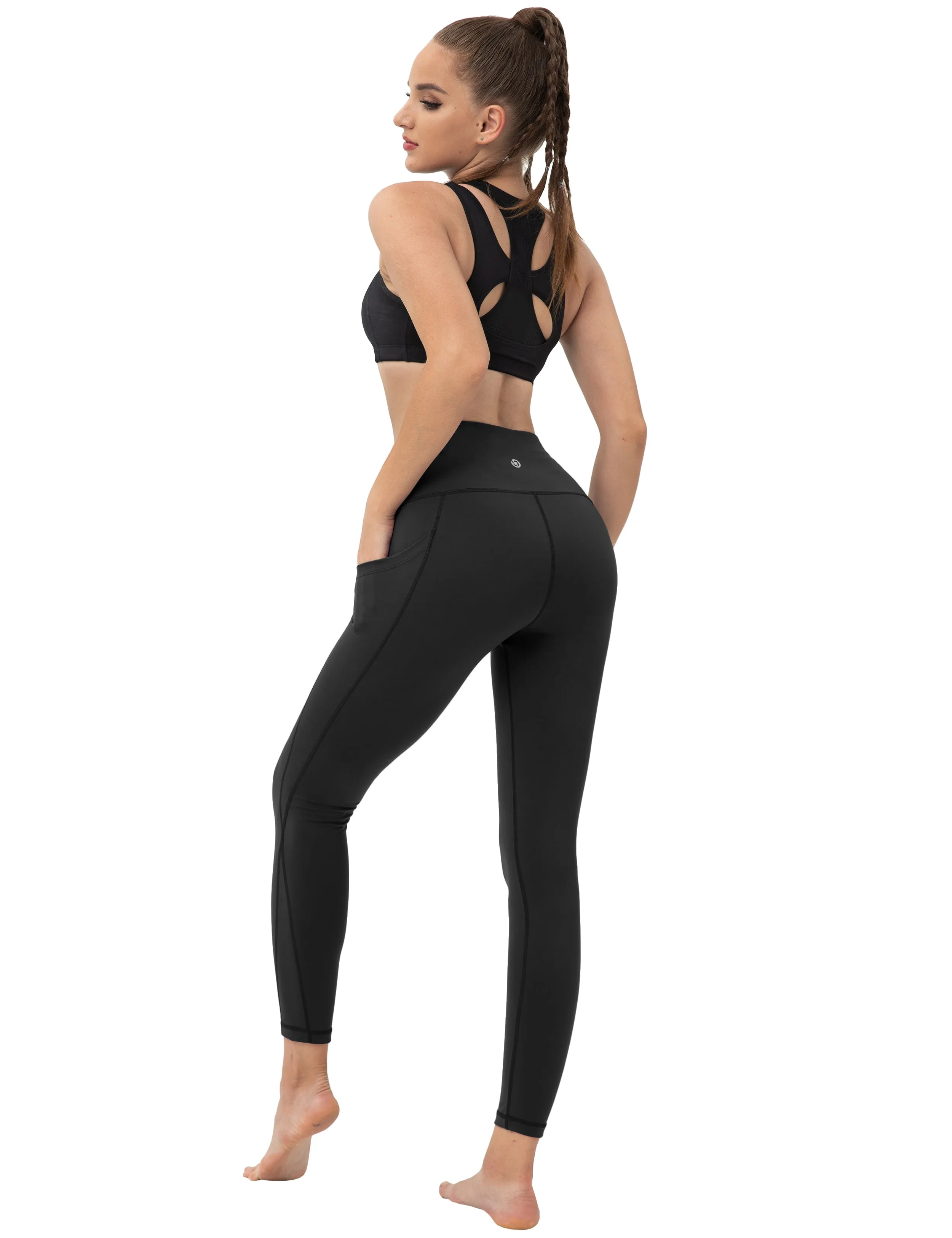High Waist Side Pockets Running Pants black_Running