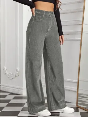 High Waist Slant Pocket Cord Pants