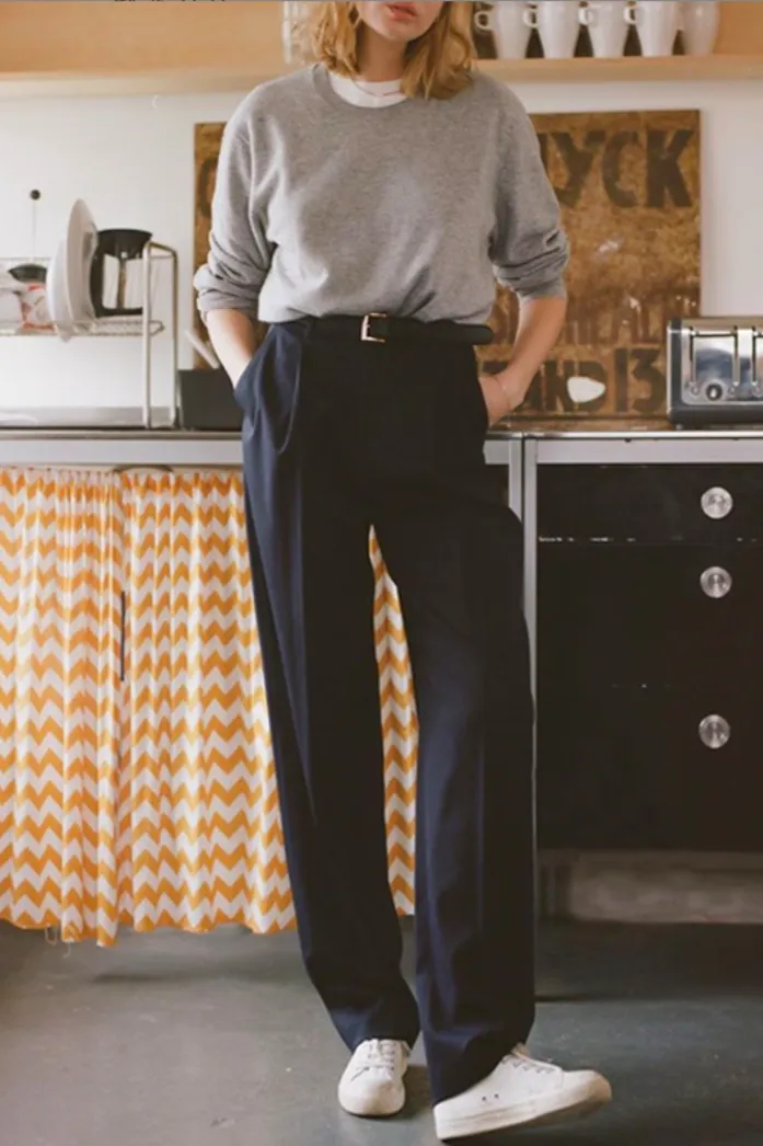 High waist straight pants / beige
