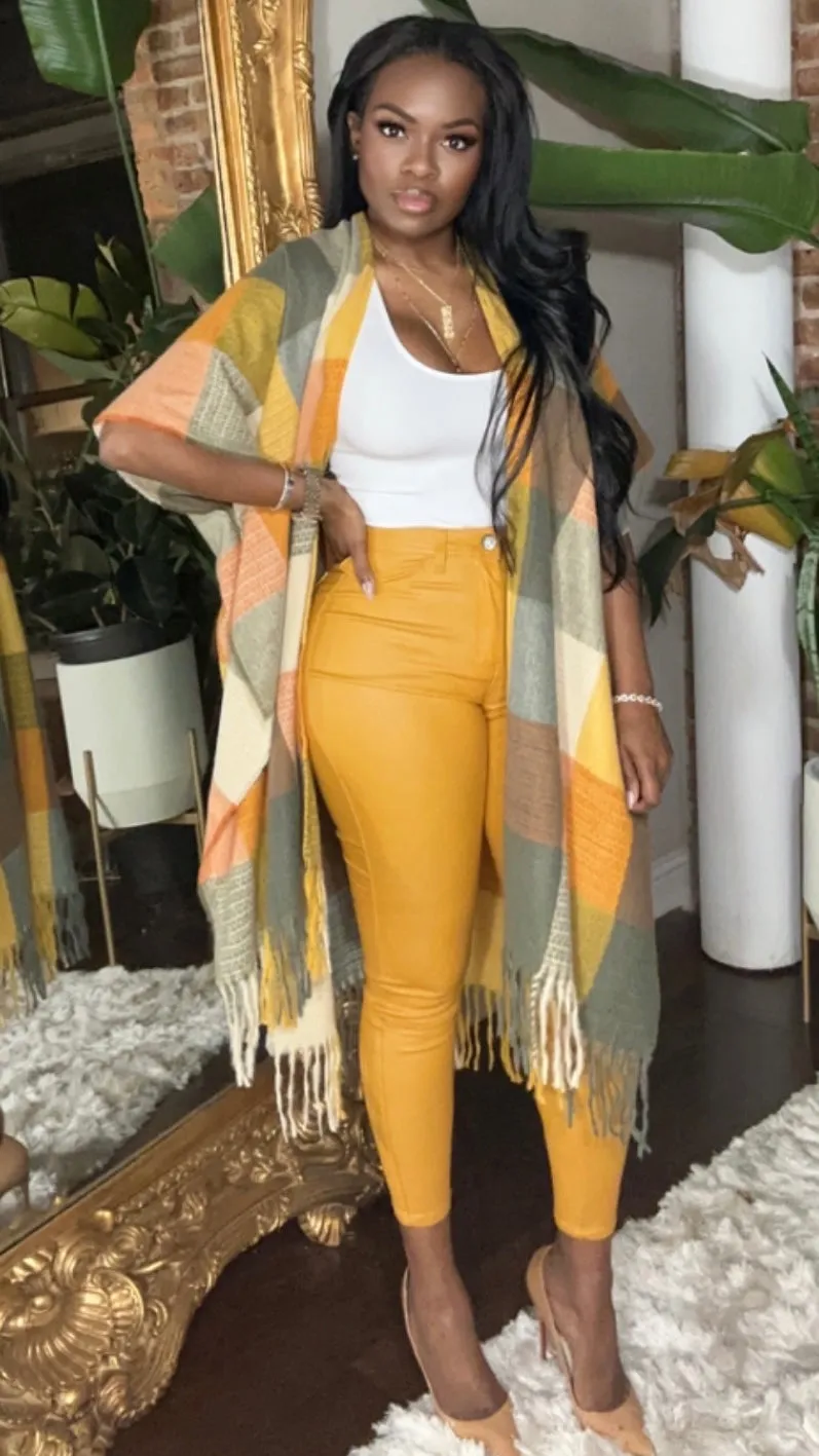 High Waist Vegan Leather  Pants - Mustard