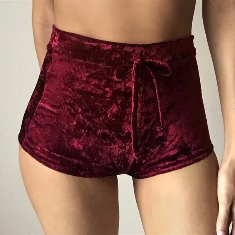 High Waist Velvet Drawstring  Booty Shorts