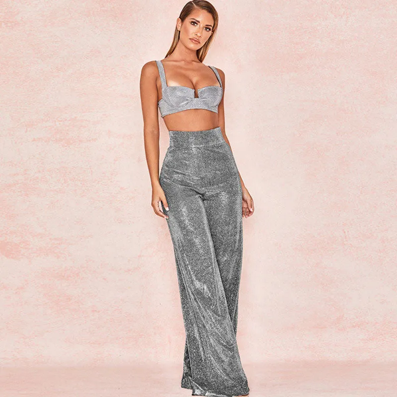 High Waist Zipper Back Loose Wide Leg Pants - Black