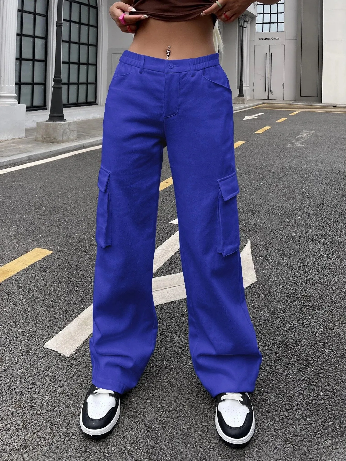 High Waisted Cargo Jeans With Flap Pocket