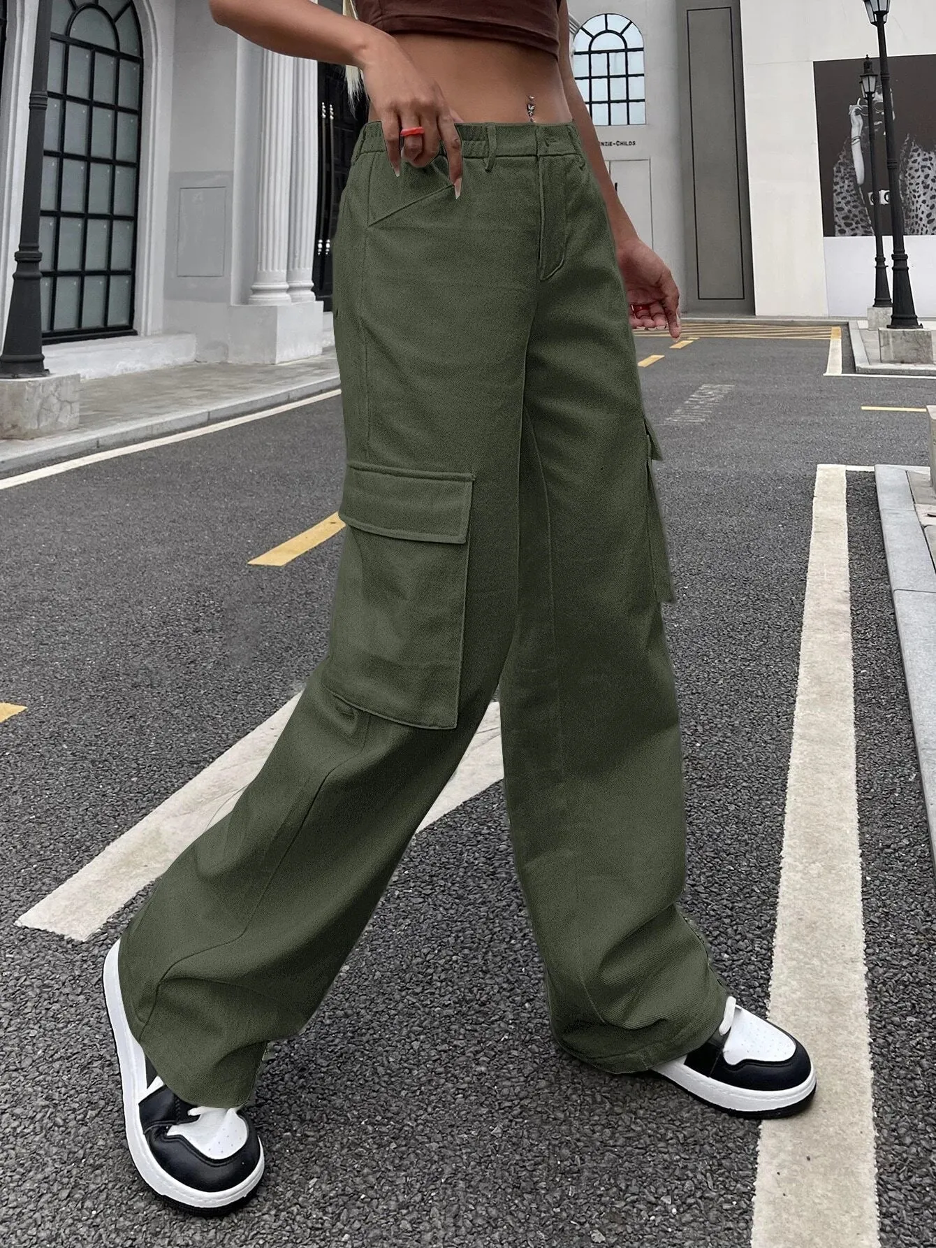 High Waisted Cargo Jeans With Flap Pocket