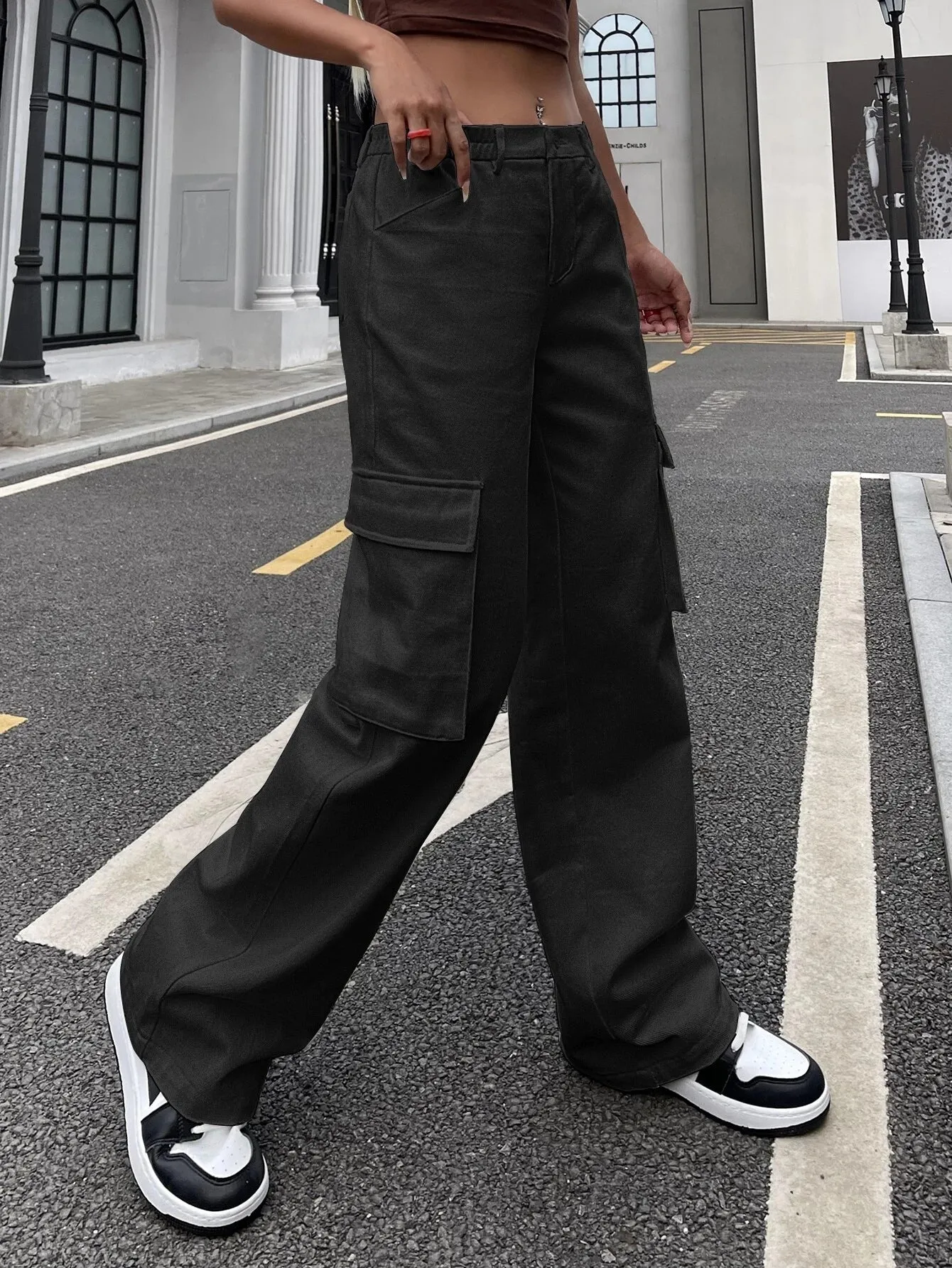 High Waisted Cargo Jeans With Flap Pocket