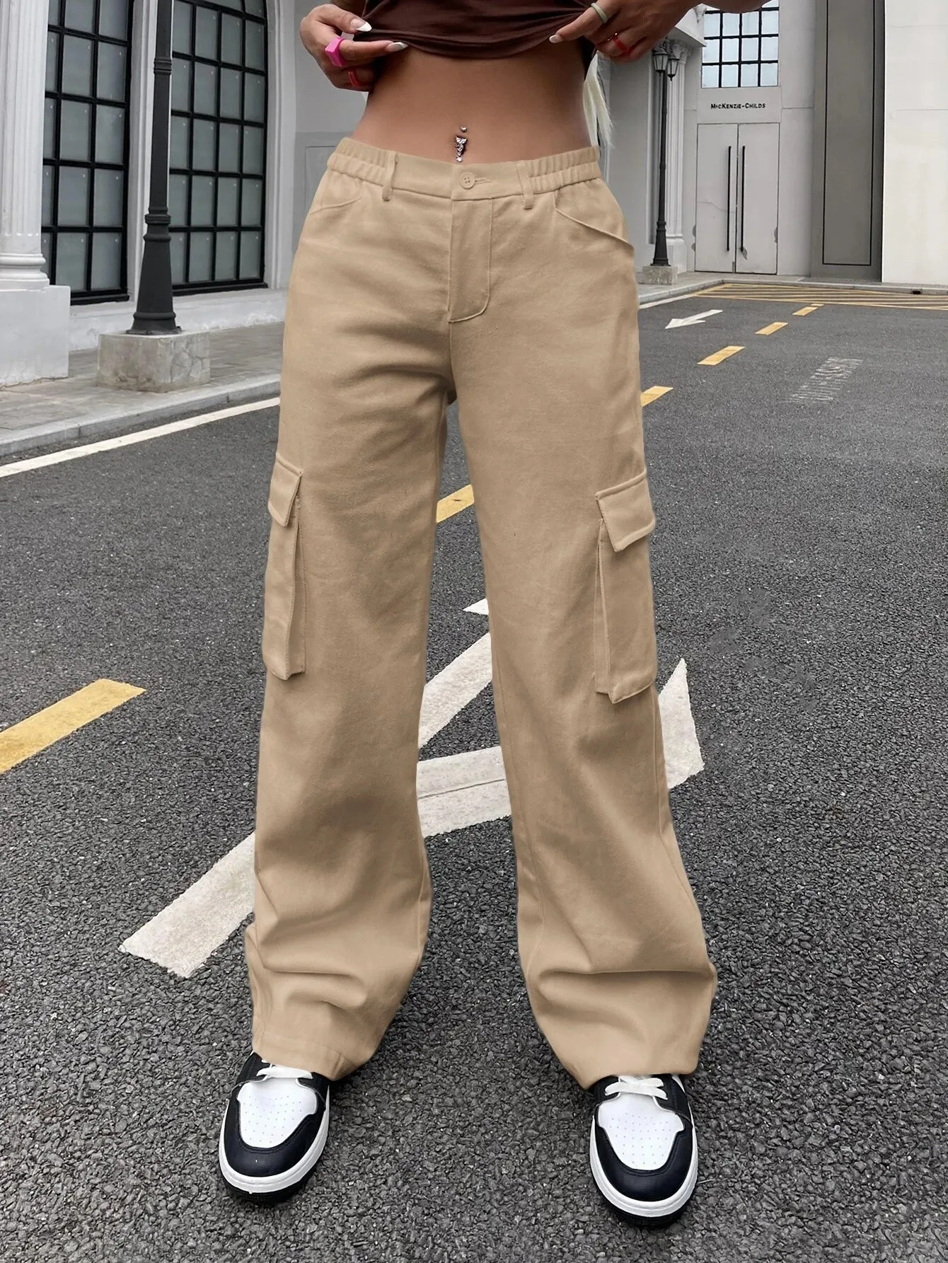 High Waisted Cargo Jeans With Flap Pocket
