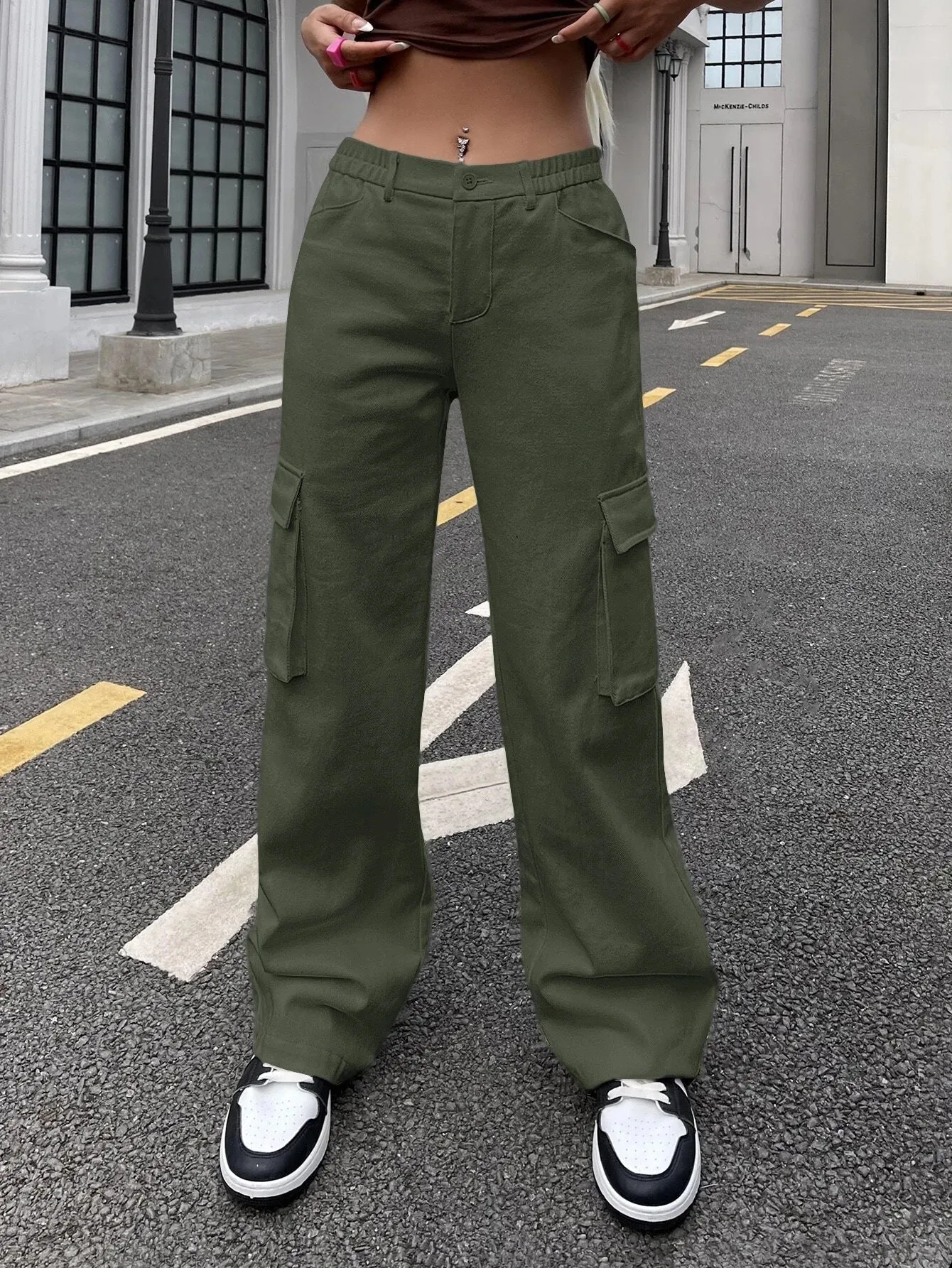 High Waisted Cargo Jeans With Flap Pocket