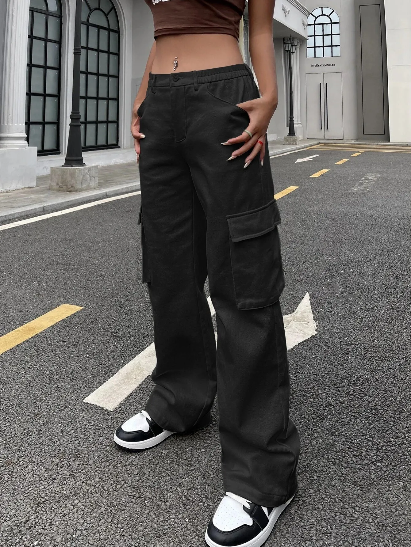 High Waisted Cargo Jeans With Flap Pocket