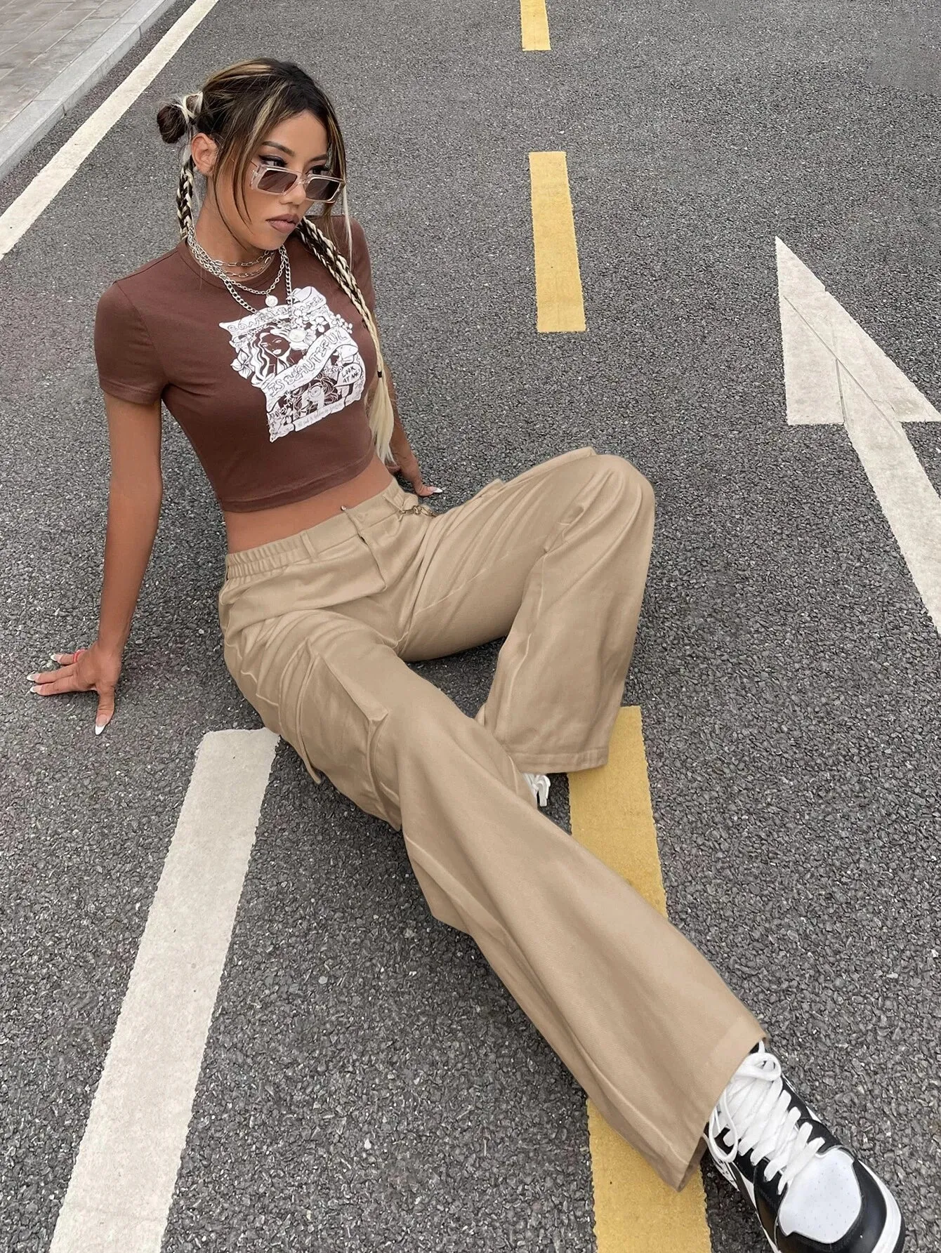 High Waisted Cargo Jeans With Flap Pocket