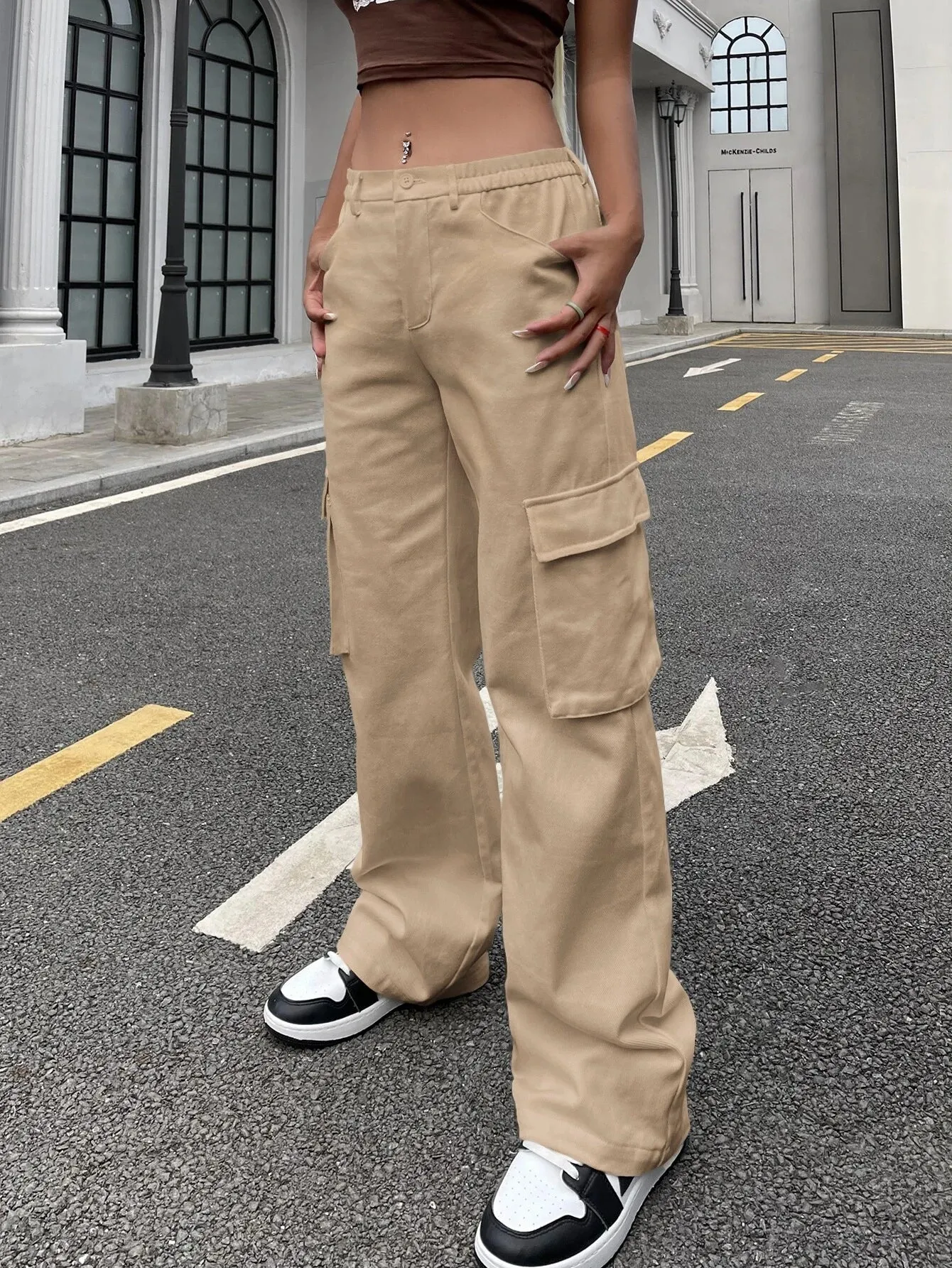 High Waisted Cargo Jeans With Flap Pocket