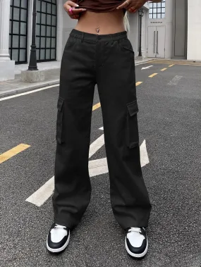 High Waisted Cargo Jeans With Flap Pocket