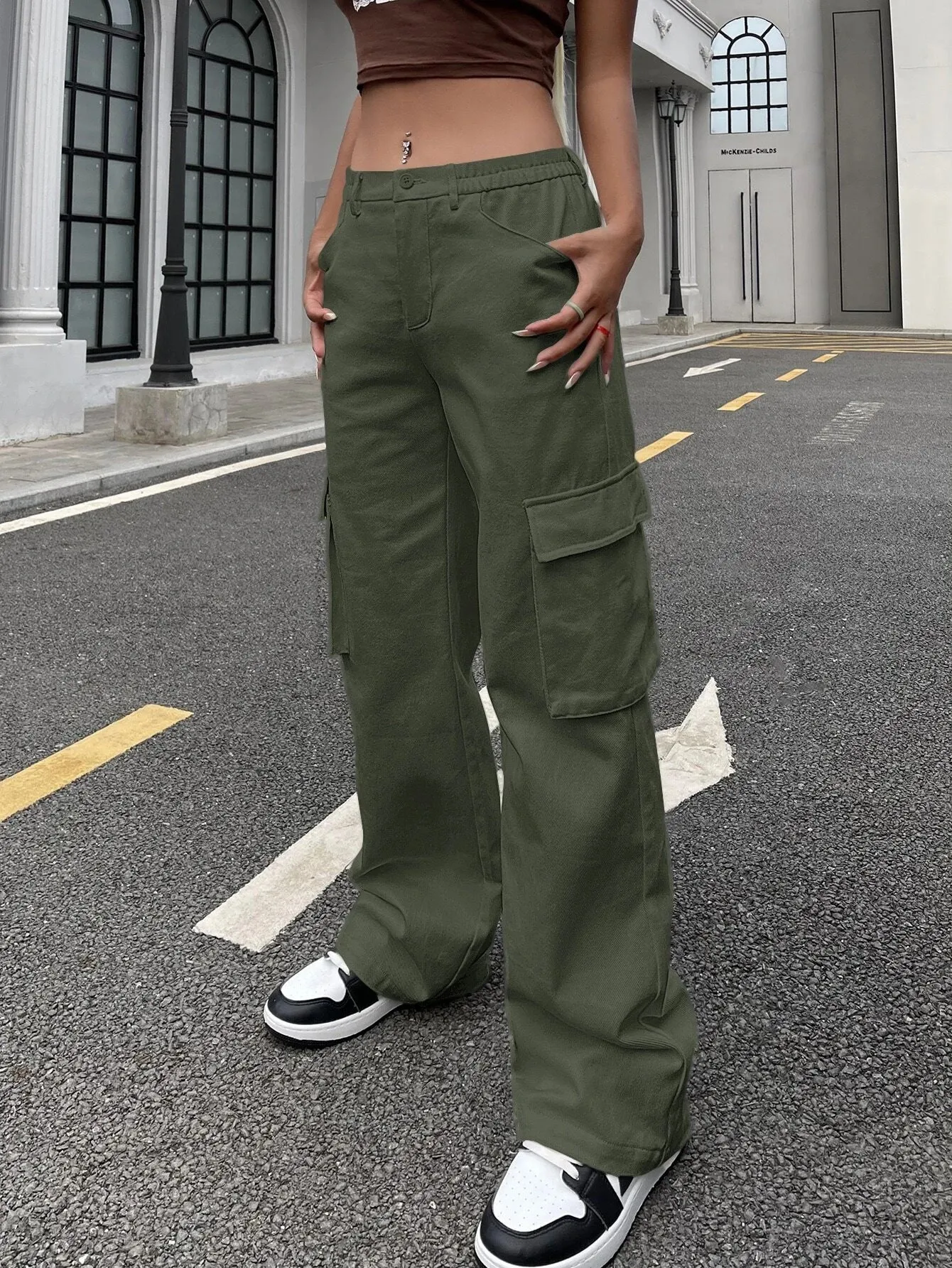 High Waisted Cargo Jeans With Flap Pocket