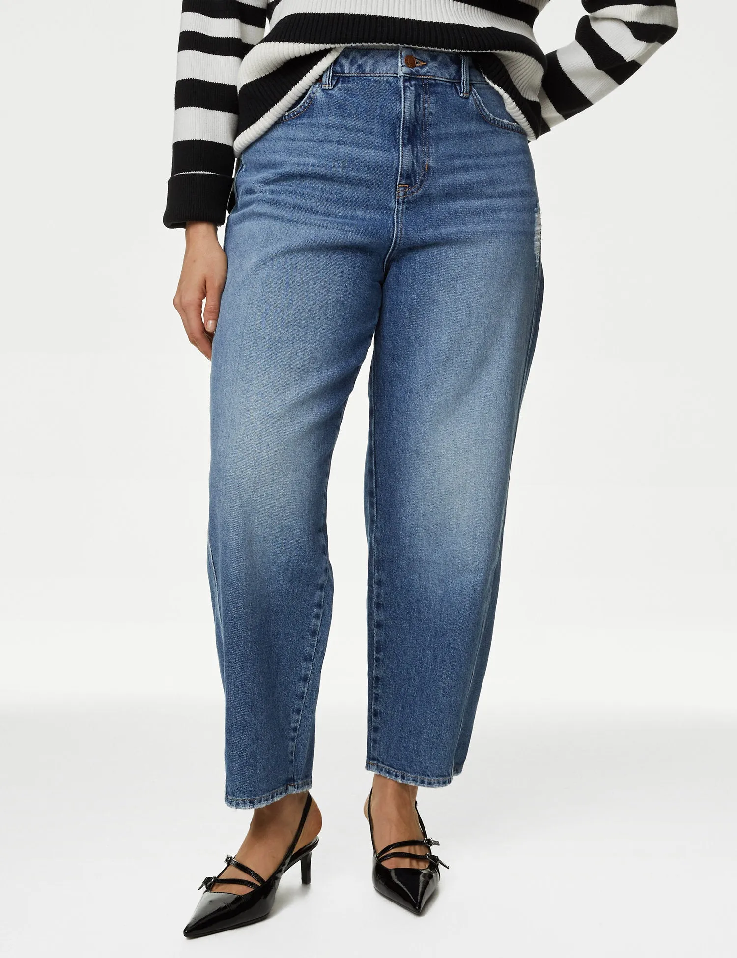 High Waisted Carrot Leg Ankle Grazer Jeans