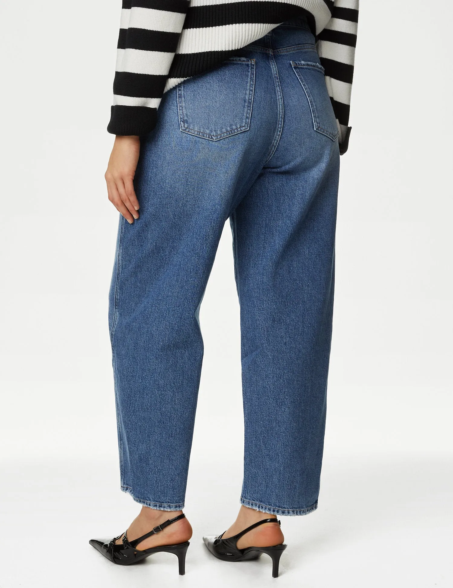 High Waisted Carrot Leg Ankle Grazer Jeans