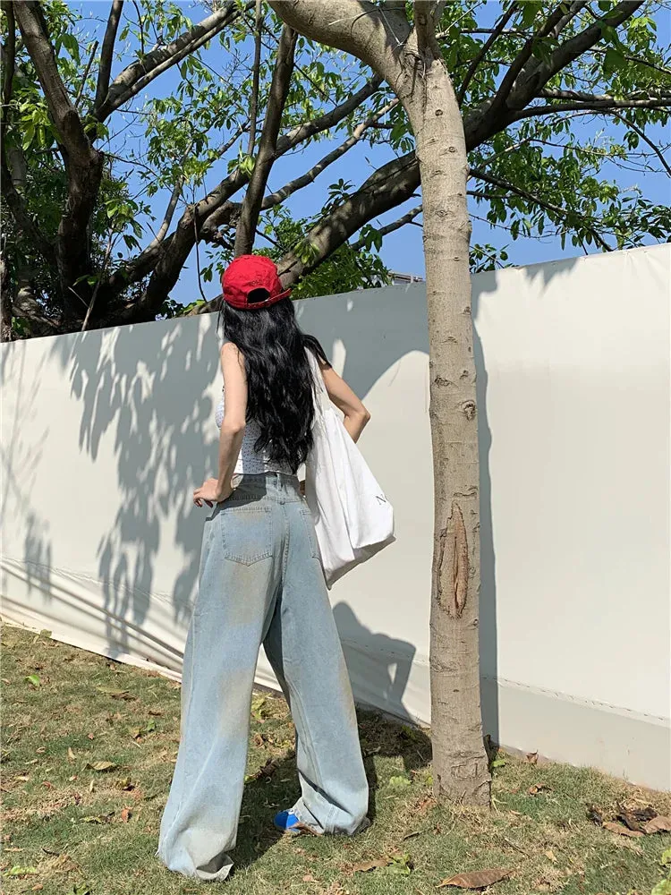 Hot Diamond Retro Streetwear Loose Wide Leg Jeans