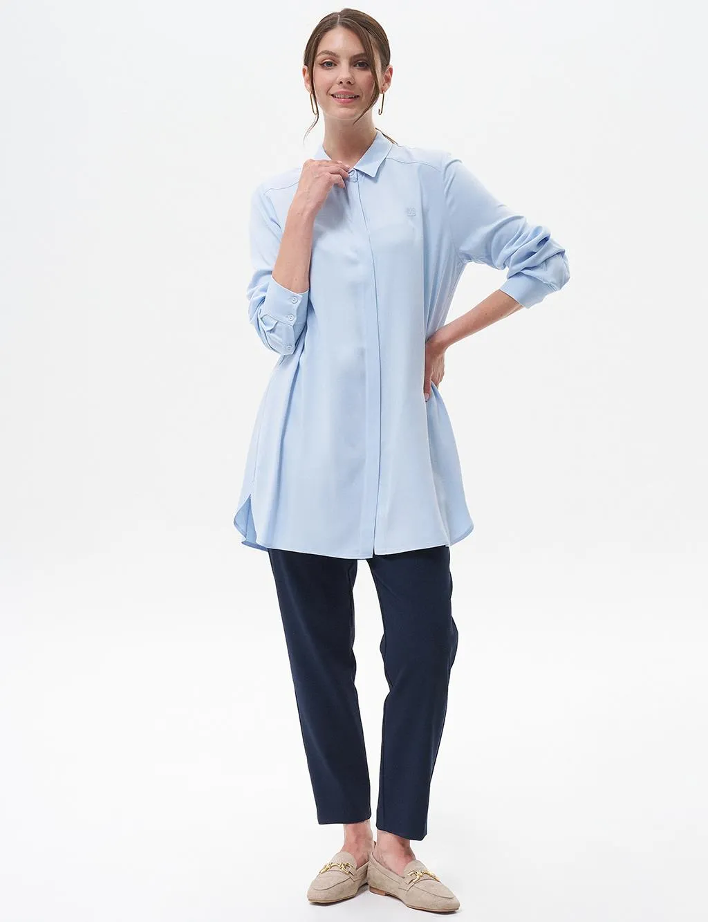 Ice Blue Basic Tunic with Hidden Placket