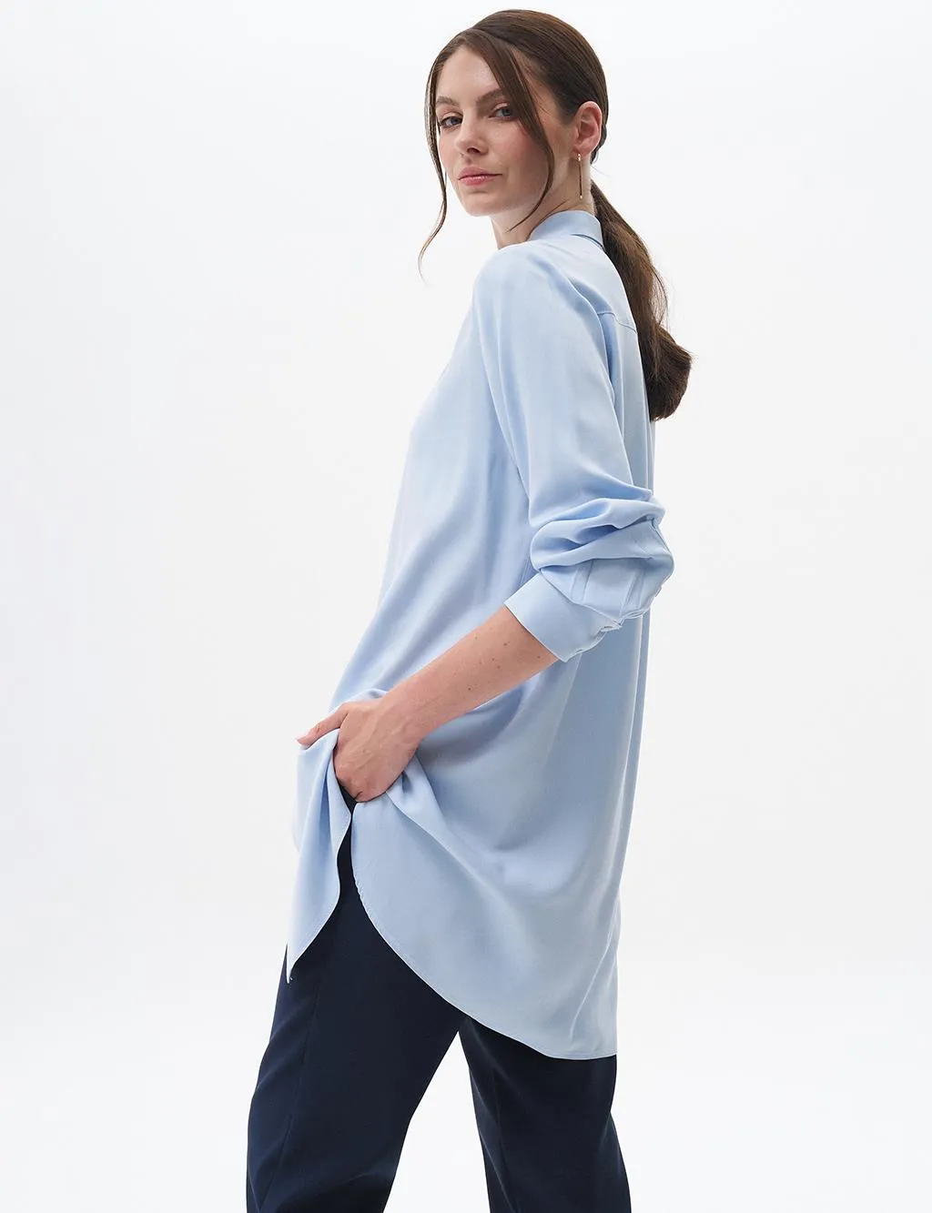 Ice Blue Basic Tunic with Hidden Placket