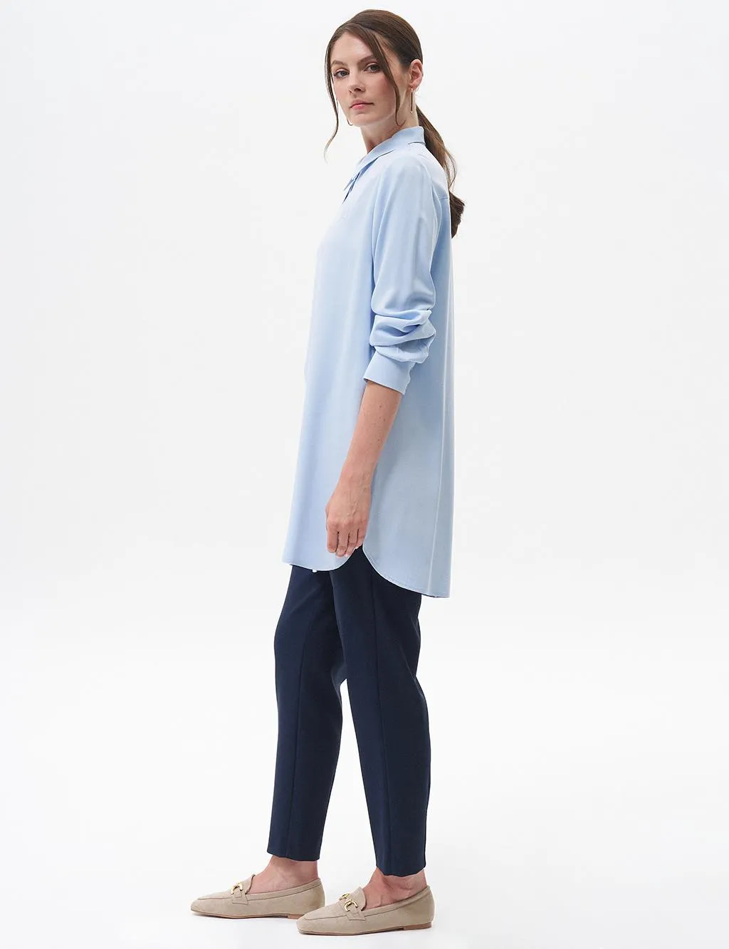 Ice Blue Basic Tunic with Hidden Placket