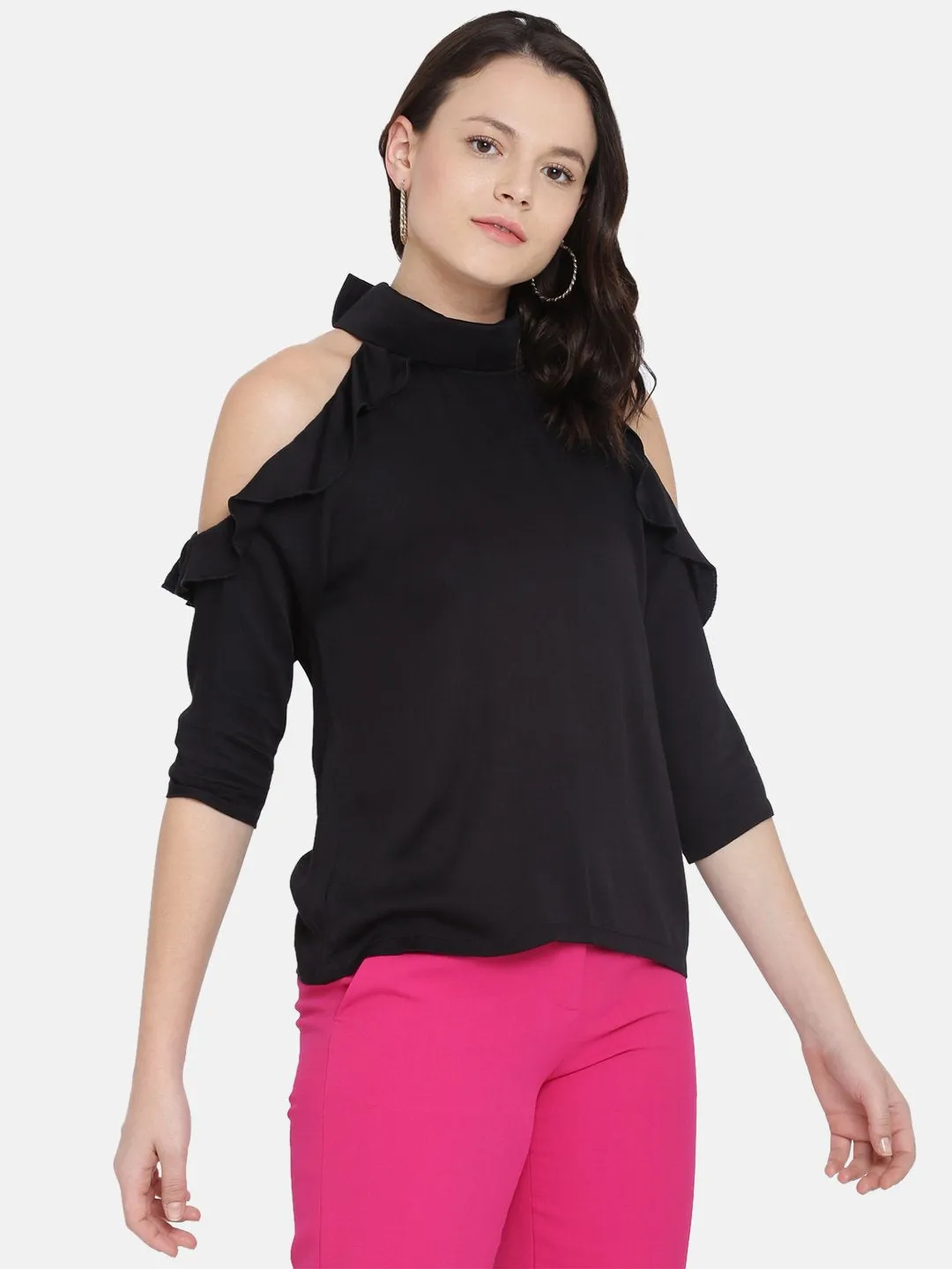 IS.U Black Cold Shoulder Top