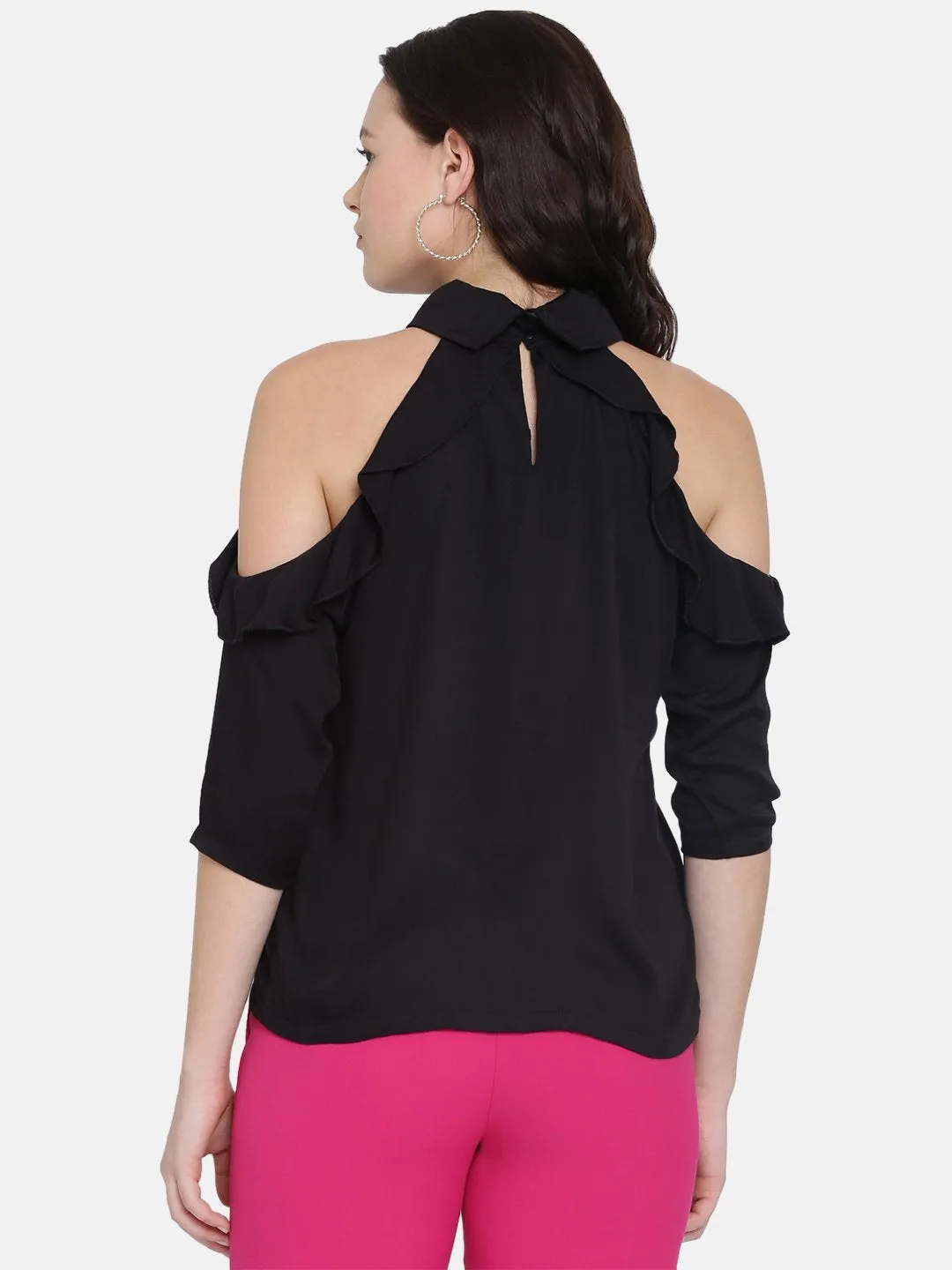 IS.U Black Cold Shoulder Top