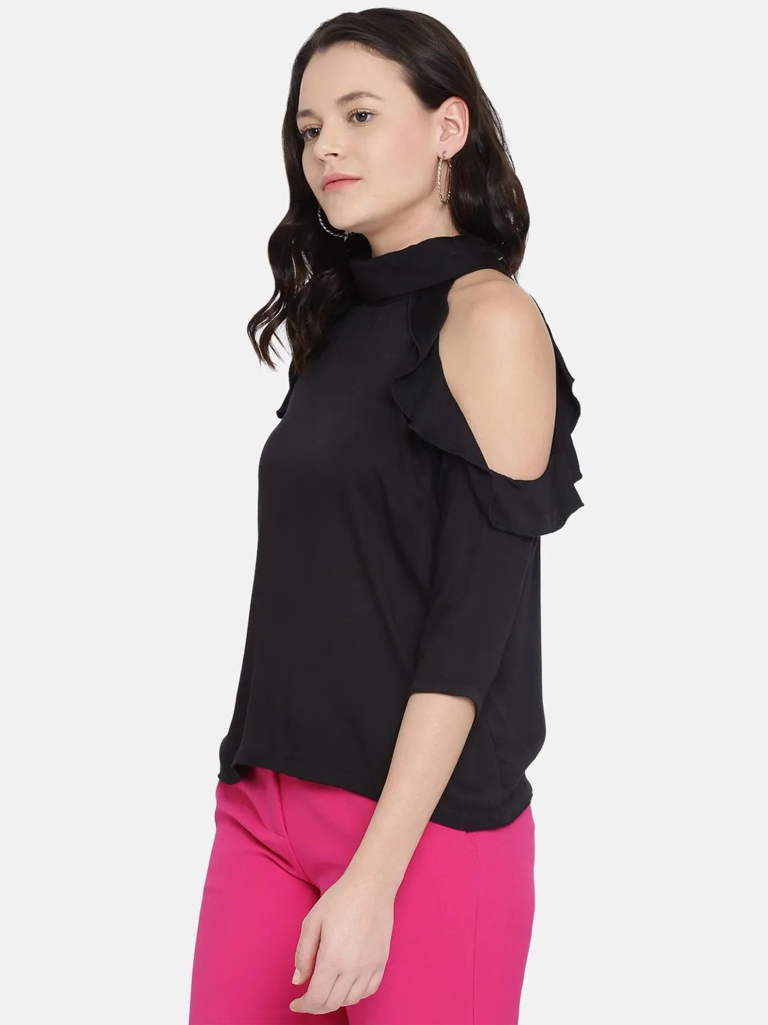 IS.U Black Cold Shoulder Top