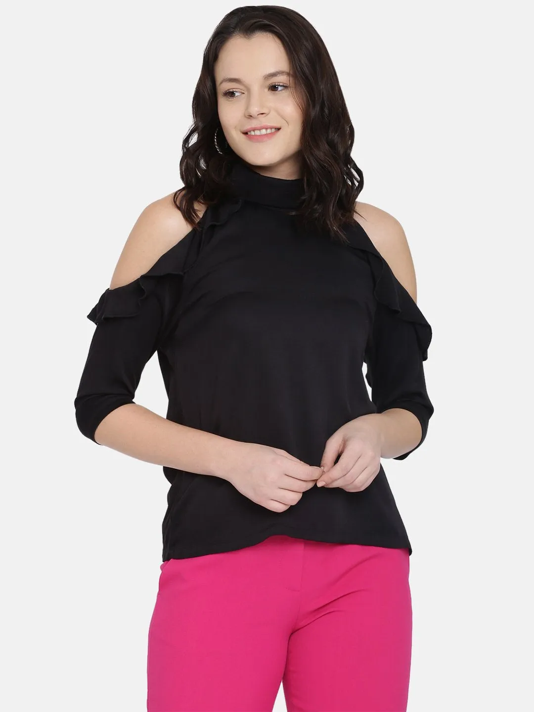 IS.U Black Cold Shoulder Top