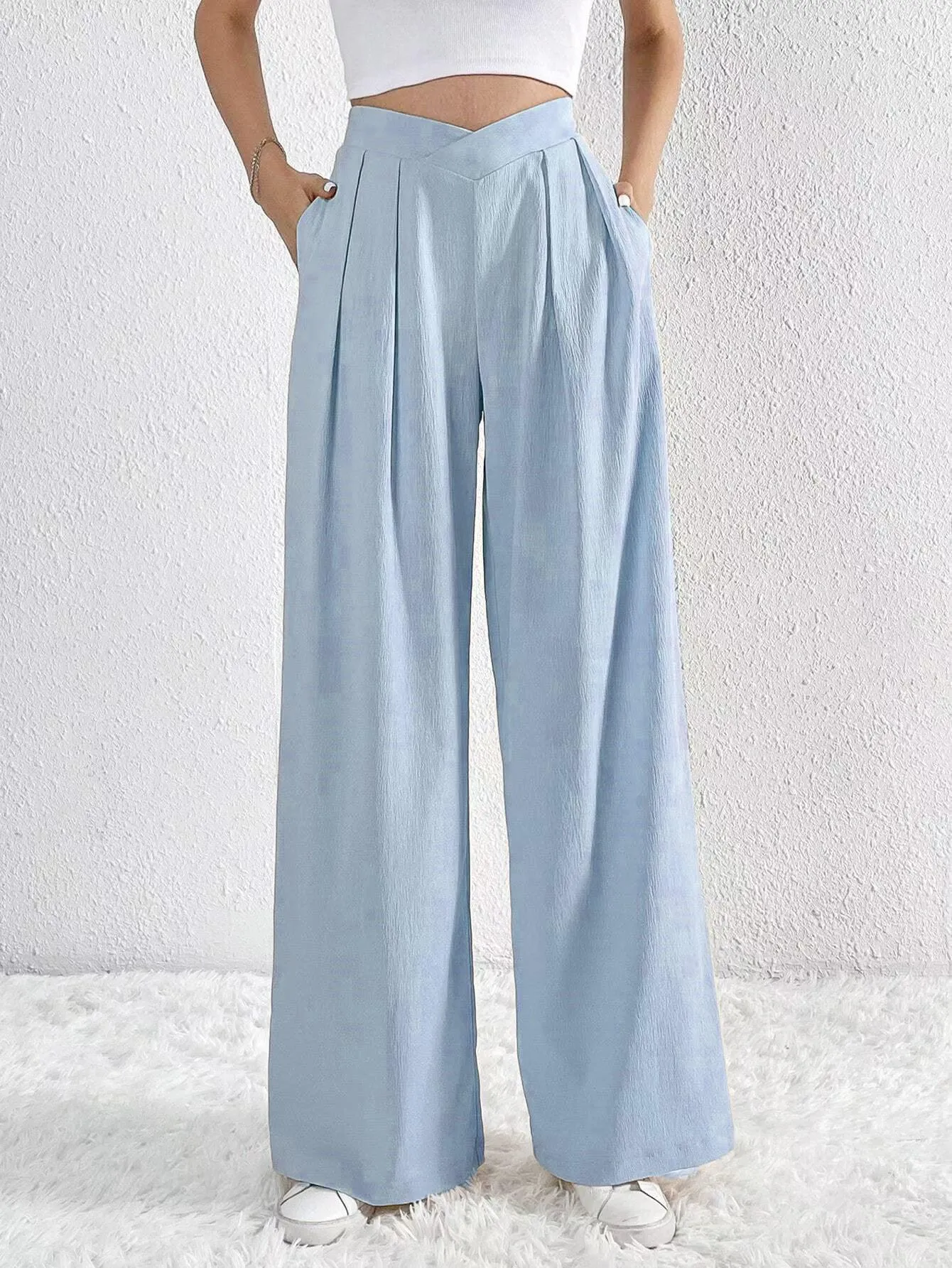 Ladies Solid Color Wide Leg Suit Pants 666666
