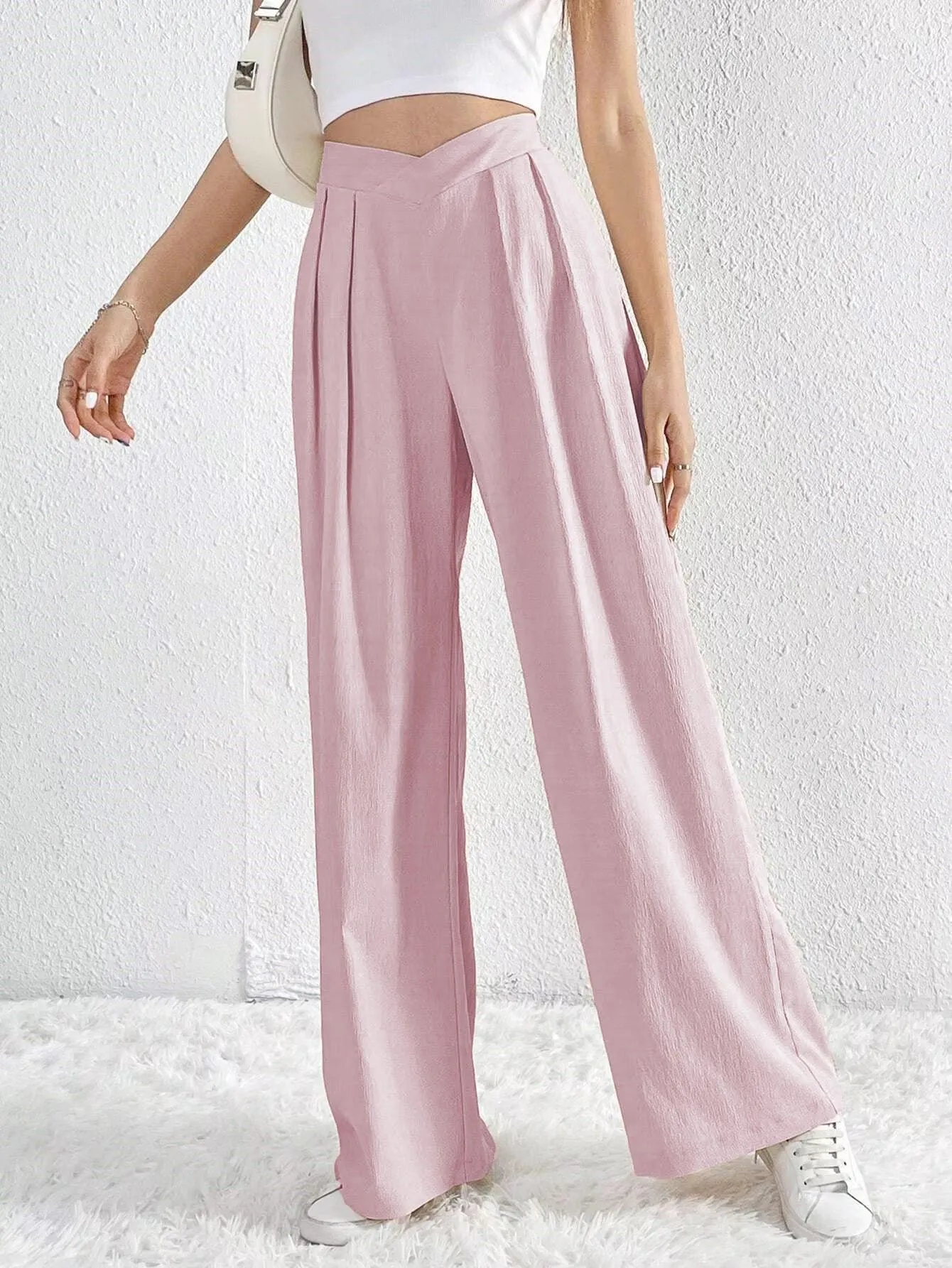 Ladies Solid Color Wide Leg Suit Pants 666666