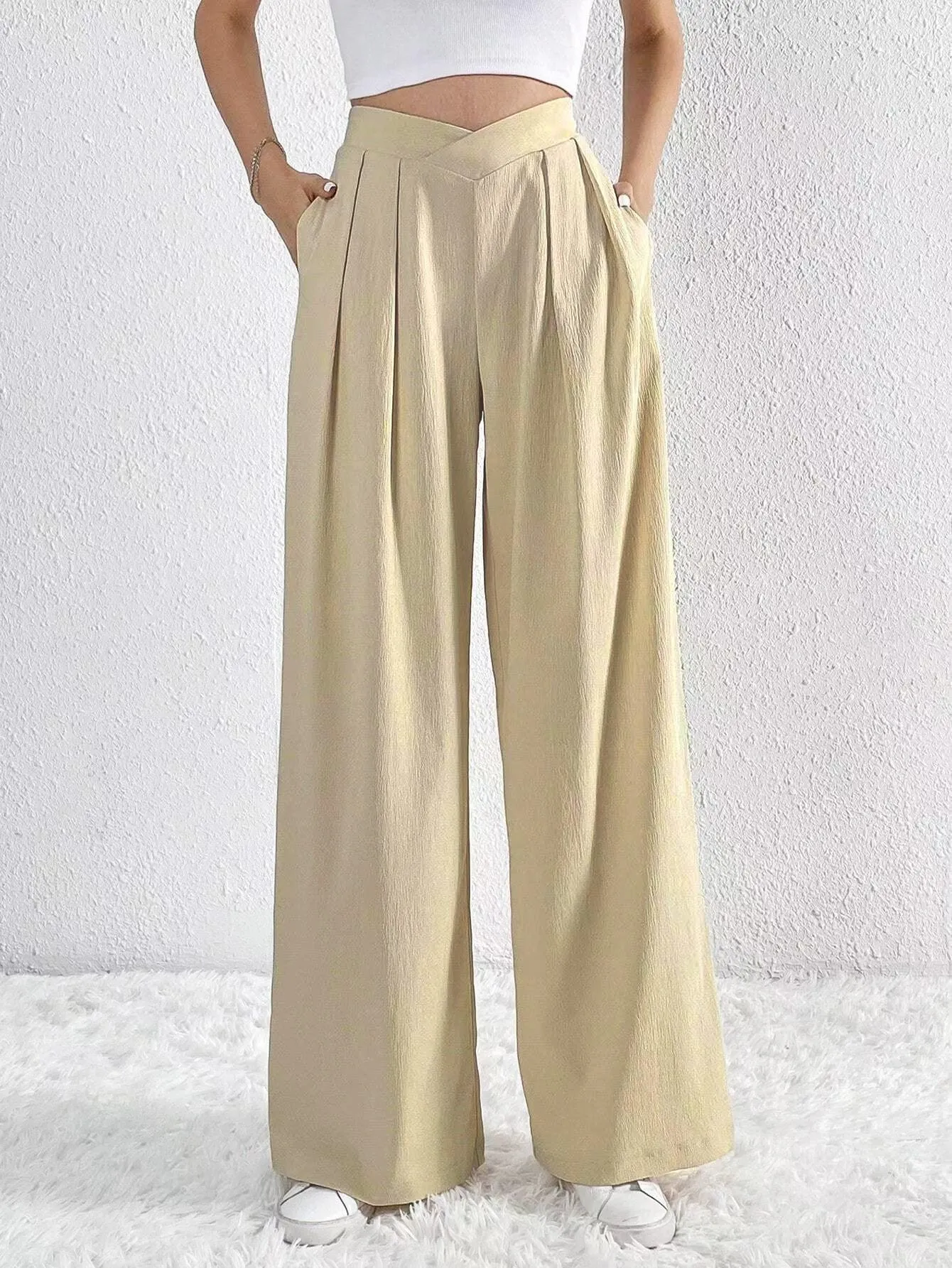 Ladies Solid Color Wide Leg Suit Pants 666666