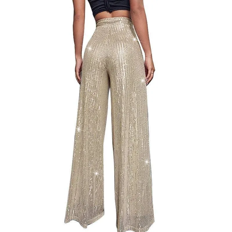 Ladies Solid Glitter Sequin Wide Leg Pants R9175