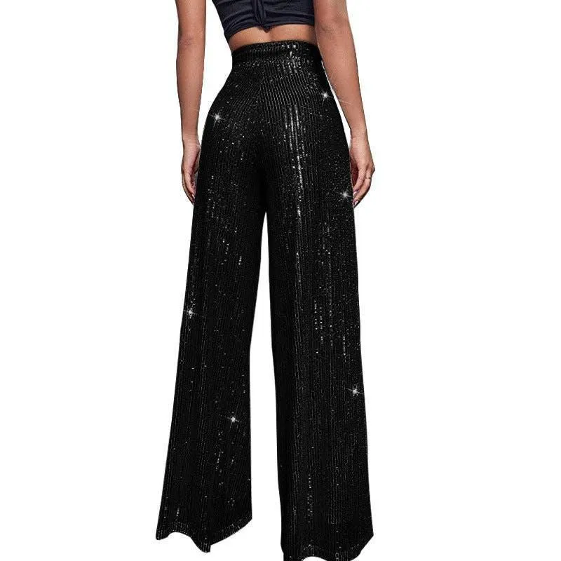 Ladies Solid Glitter Sequin Wide Leg Pants R9175
