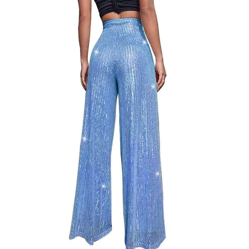 Ladies Solid Glitter Sequin Wide Leg Pants R9175