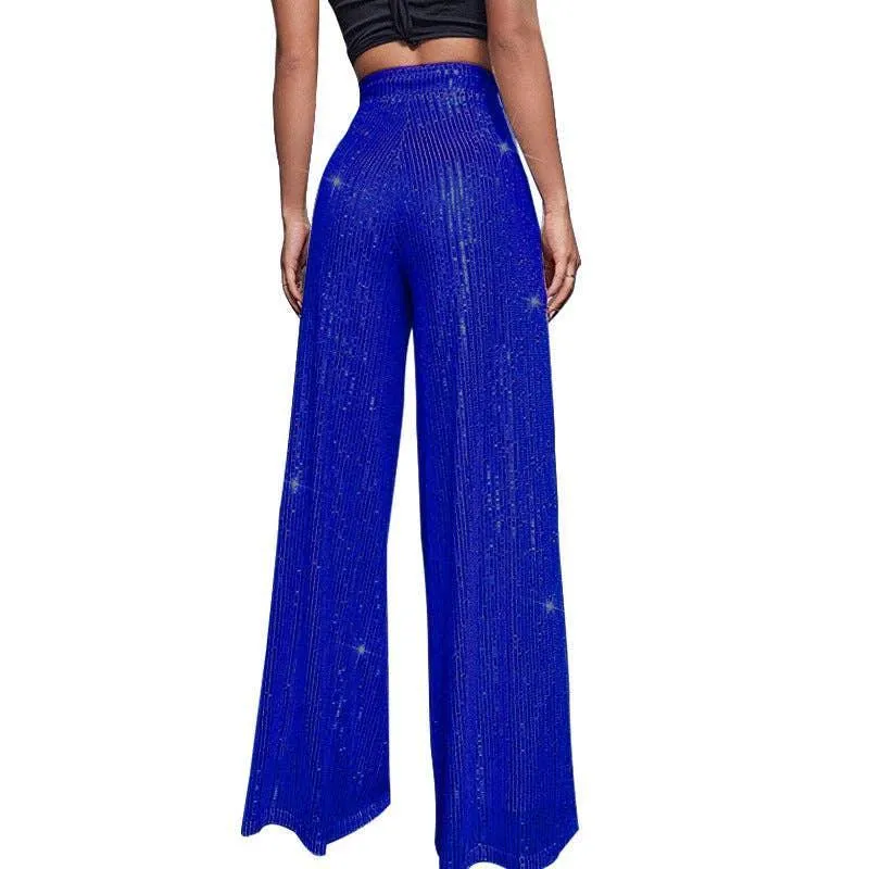Ladies Solid Glitter Sequin Wide Leg Pants R9175