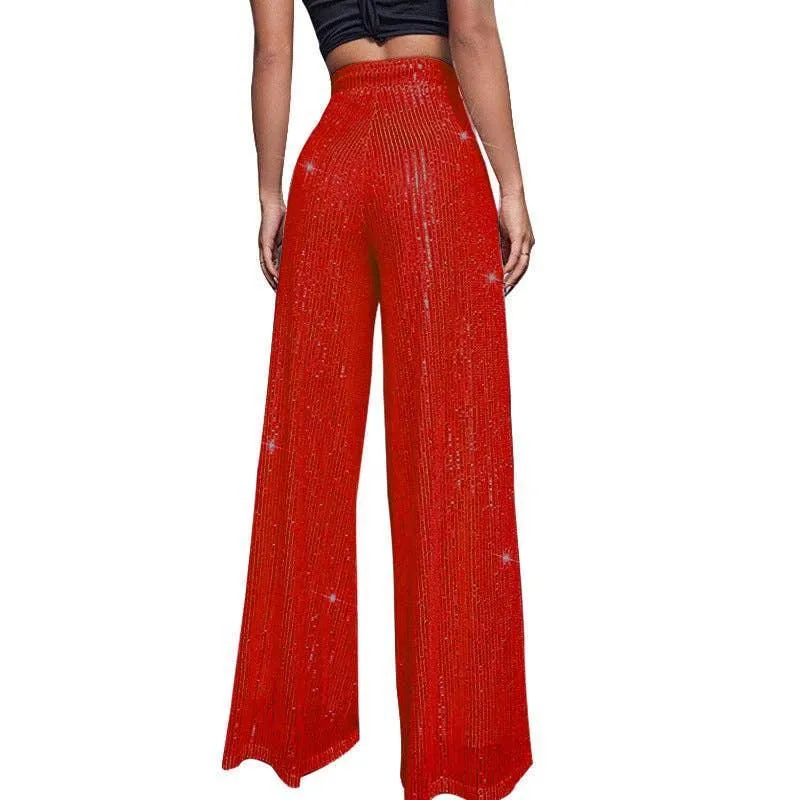 Ladies Solid Glitter Sequin Wide Leg Pants R9175