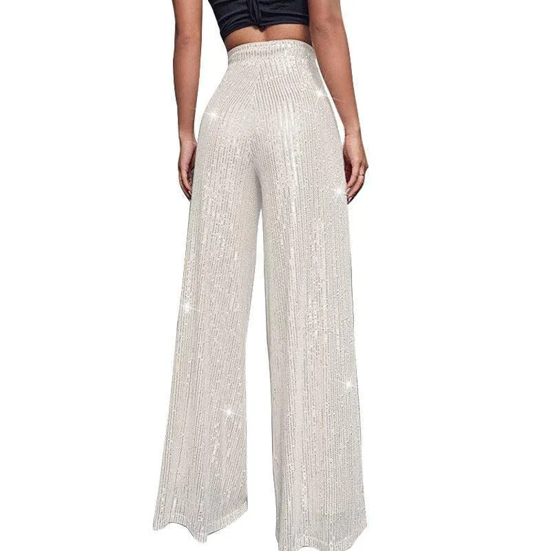 Ladies Solid Glitter Sequin Wide Leg Pants R9175