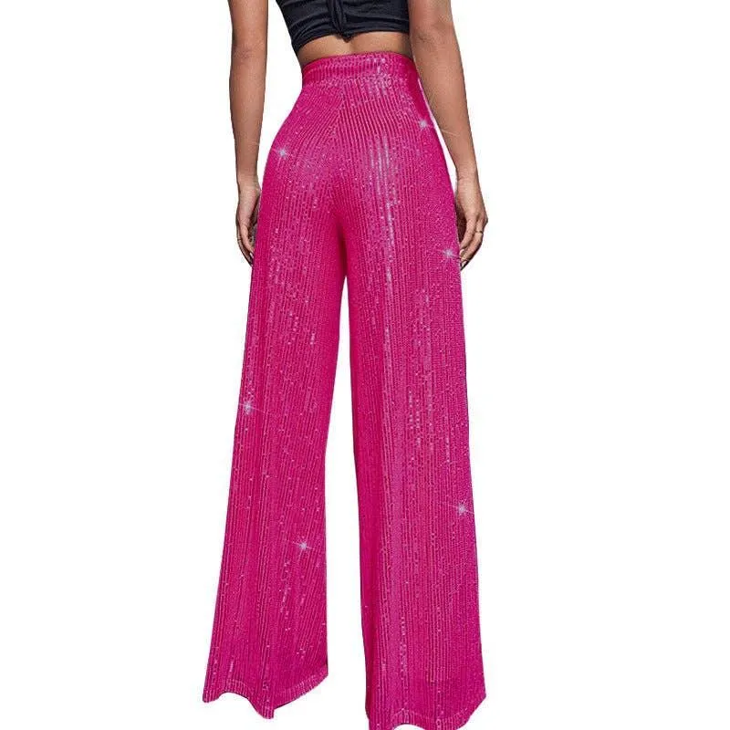 Ladies Solid Glitter Sequin Wide Leg Pants R9175