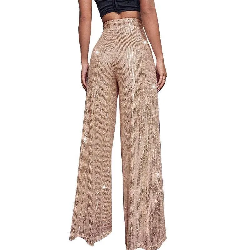 Ladies Solid Glitter Sequin Wide Leg Pants R9175