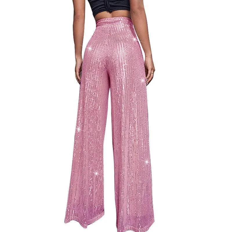 Ladies Solid Glitter Sequin Wide Leg Pants R9175