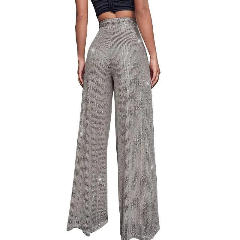 Ladies Solid Glitter Sequin Wide Leg Pants R9175