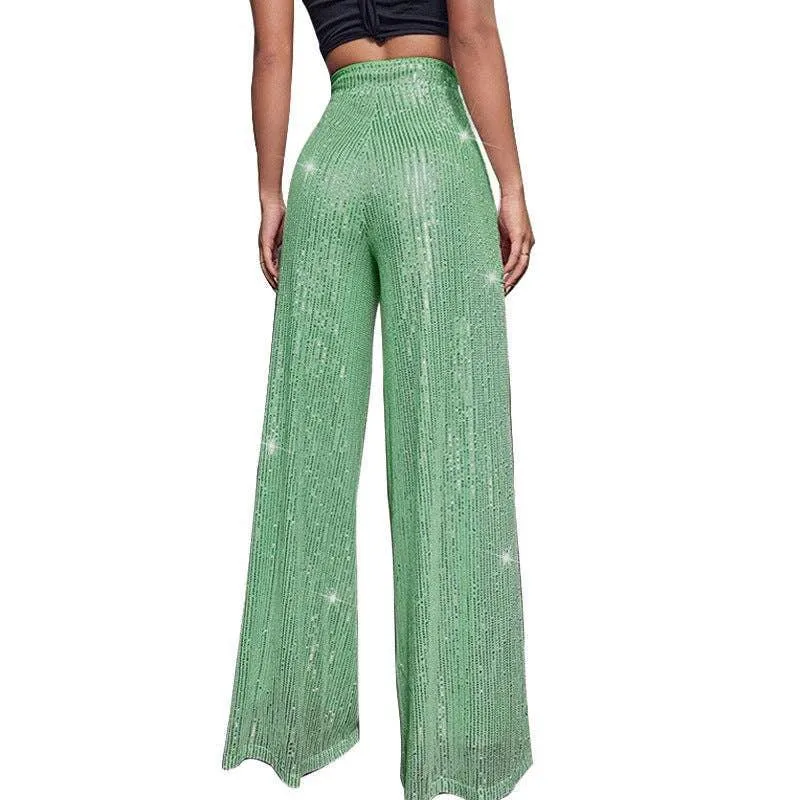 Ladies Solid Glitter Sequin Wide Leg Pants R9175