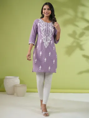 Lavender Cotton Embroidered Tunic  - By Janasya