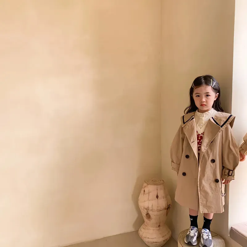 Long Trench Fashion Casual Turn Down Collar Girls Trench Coat