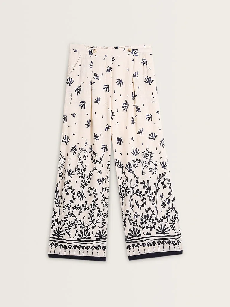 LOV Off-White Foliage Design High-Rise Pants